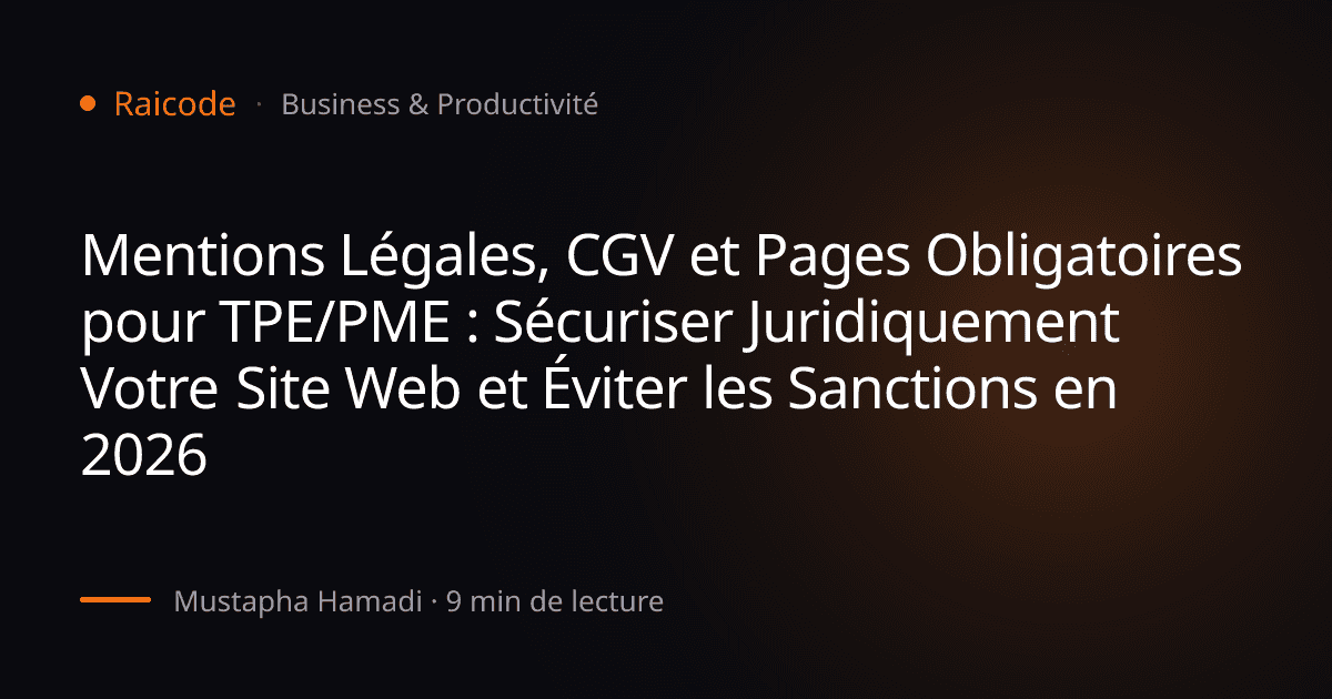 Mentions Légales, CGV et Pages Obligatoires pour TPE/PME : Sécuriser Juridiquement Votre Site Web et Éviter les Sanctions en 2026