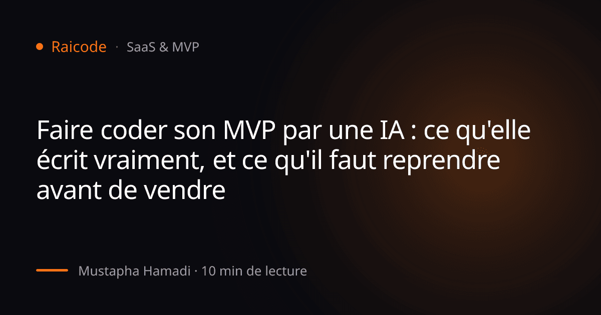 Faire coder son MVP par une IA : ce qu'elle écrit vraiment, et ce qu'il faut reprendre avant de vendre